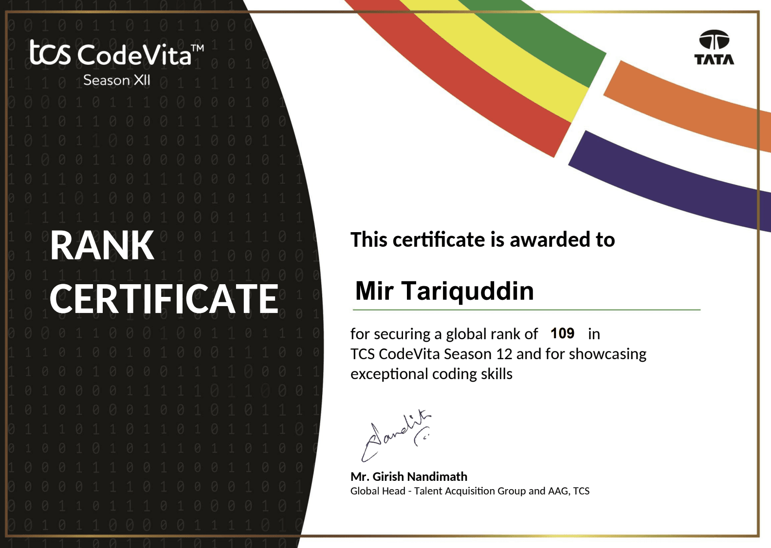 TCS CodeVita Season 12 Certificate